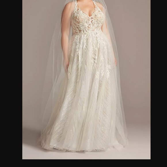 Galina Signature Dresses & Skirts - ✨ NWT David’s Bridal Floral Appliqué Halter Wedding Gown + Beaded Veil | $1,928